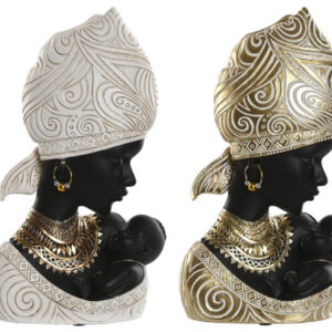 Figura resina busto africana con bebé blanca y dorada
