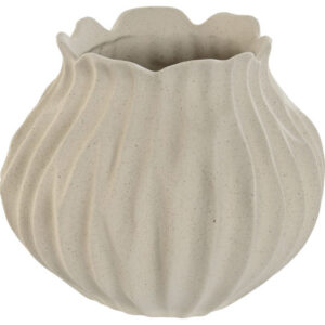 Jarrón bajo cerámica hoja crema