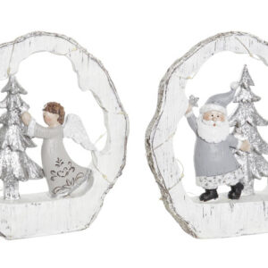 Tronco árbol led plata con figura navidad en resina