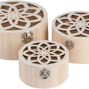 Set cajas redondas madera tallada