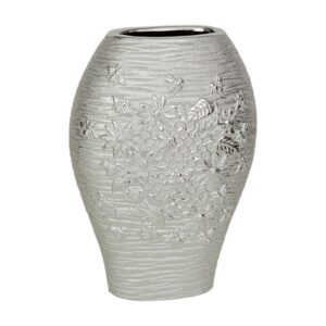 Jarrón porcelana plata con mariposas en relieve