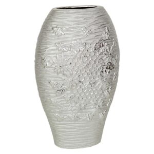 Jarrón porcelana plata con flores en relieve