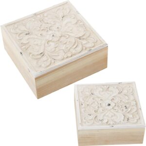 Set caja madera tallada natural decapada
