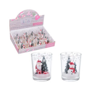 Vela con figura navidad en vaso