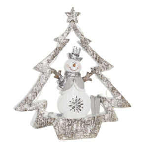 Figura resina árbol led con muñeco nieve