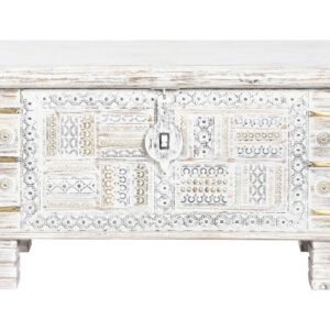 Baúl madera metal en blanco y dorado