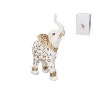 Figura resina elefante blanco y dorado