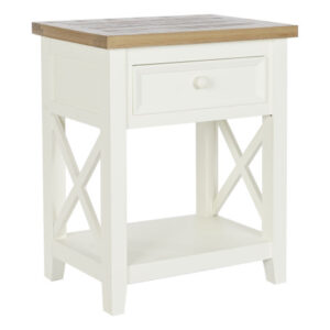 Mesa noche madera barnizada y blanca