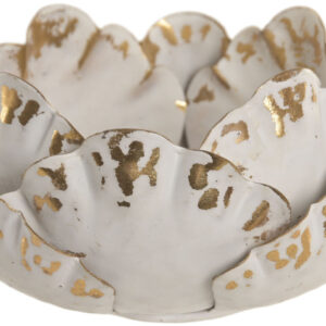 Portavela metal flor dorado y blanco