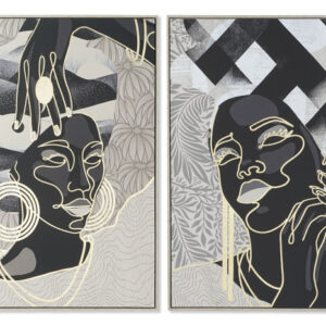 Cuadro lienzo africana crema negro con líneas doradas