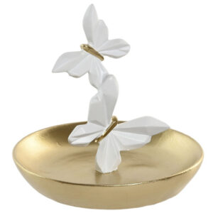 Centro mesa resina con mariposas blanco y dorado