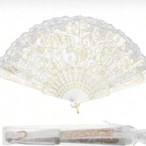 Abanico blanco con flores doradas