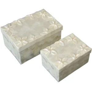 Set cajas cuadradas nácar con flores en relieve natural