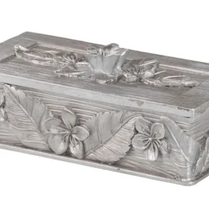 Caja tallada resina plata con flores