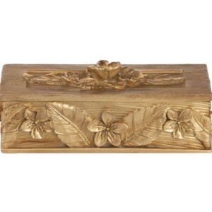 Caja tallada resina dorada con flores
